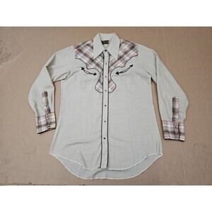 Vintage 70s Tem Tex Shirt Mens Pearl Snaps Point Western Rockabilly USA Large